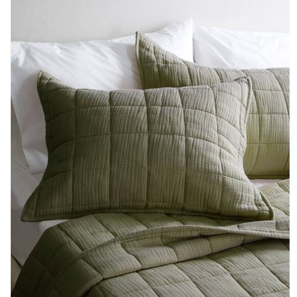 Quince Organic Luxury Airy Gauze Box Quilt Green Queen Olive NWOT - Picture 2 of 5